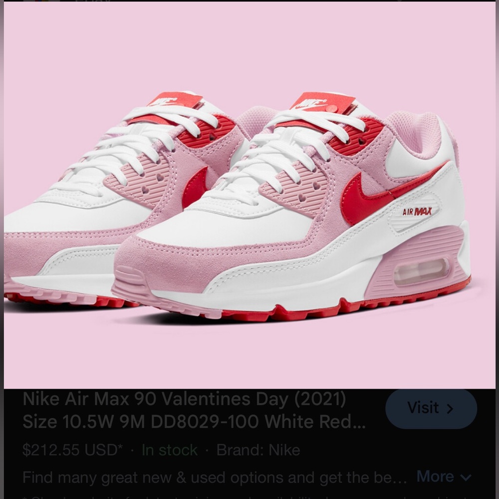 Nike Women's Air Max 90 Pink and Red Sneakers Valentines Day